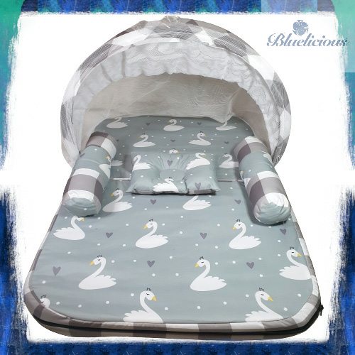 Baby Mat - Kasur Bayi Lipat Kelambu - Motif Angsa Abu