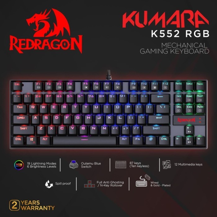 Keyboard Redragon Gaming Keyboard Mechanical RGB KUMARA - K552RGB-1