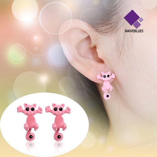 Anting Stud Desain Kartun Hewan Kucing 3D