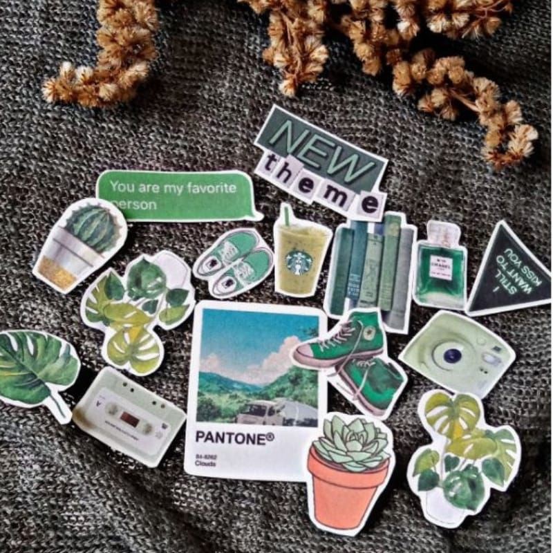 GAEKOPEDIA || NO GLOSSY STIKER TUMBLR AESTHETIC 30-48Pcs STICKER ESTETIK RETRO UNIK-Green