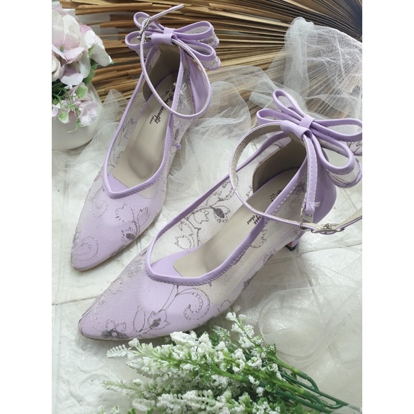 sepatu vilea lilac dengan tali pita yg cantik 7cm lancip