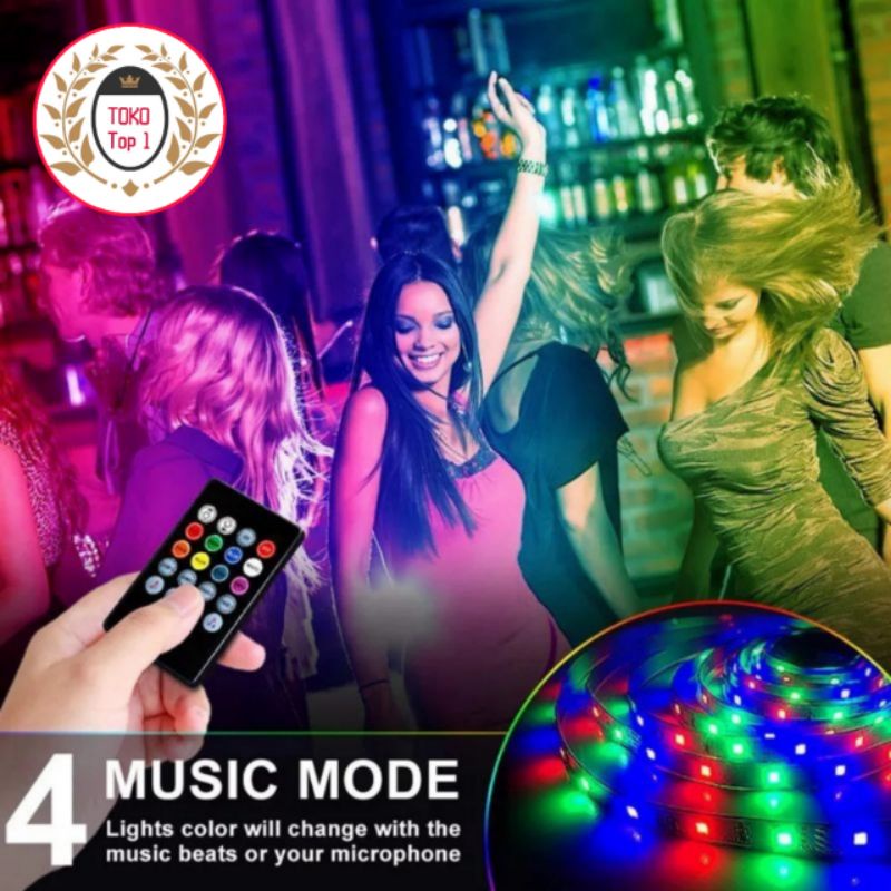 Paket Lampu SENSOR MUSIC Led strip RGB  5050 IP44 Sensor Suara Music 5m  Disco Warna Warn