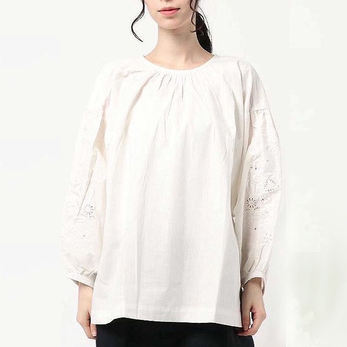 BLUS KATUN LINEN PUTIH OVERSIZE LENGAN BORDIR BUNGA KOREA IMPORT