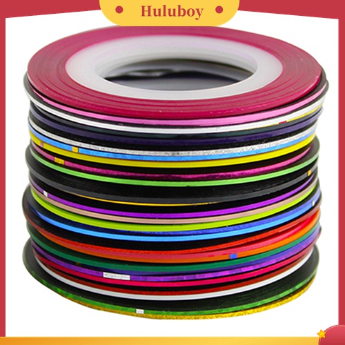 Huluboy Huluboy♡ 30pcs / Roll Stiker Tape Garis Warna Campur Untuk Dekorasi Nail Art DIY