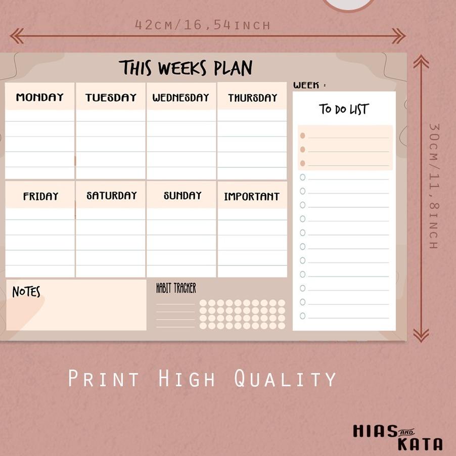 

Stok lagi Stok#c14.☛ Weekly Planner wall Week Plan with Habit Tracker,notes & to do list size A3.IZ.