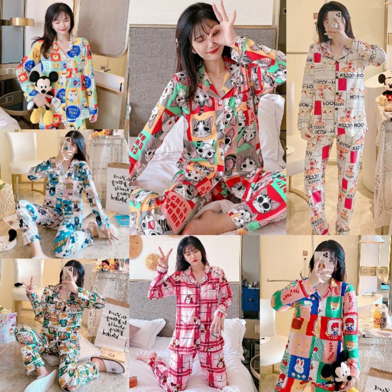 Piyama Baju Tidur wanita Import krah kancing