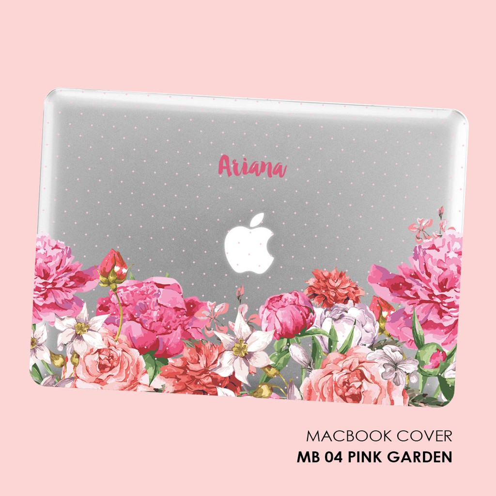 Casing Macbook APPLE Pro Air Custom Hardcase Bisa Dikasih Nama Pink Garden Flower