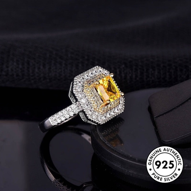 Cincin Berlian Kuning Bahan S925 Silver Untuk Pertunangan