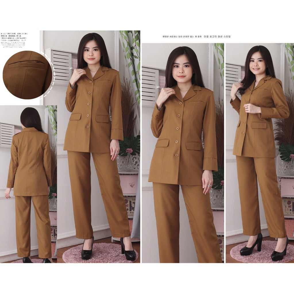 BLAZER WANITA B&amp;V LYNELLE / Seragam PNS / Baju PDH PNS Wanita / Baju Dinas Pemda Wanita / Baju Khaki PNS Wanita / Seragam ASN Wanita / Baju Guru Wanita - 7009 Pemda Tua / Khaki Muda