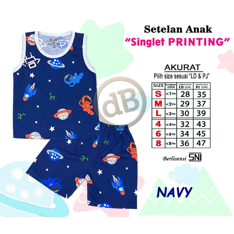 Setelan Anak Balita USIA 1-8 Tahun Setelan Singlet Printing SNI Astronaut Space Edition