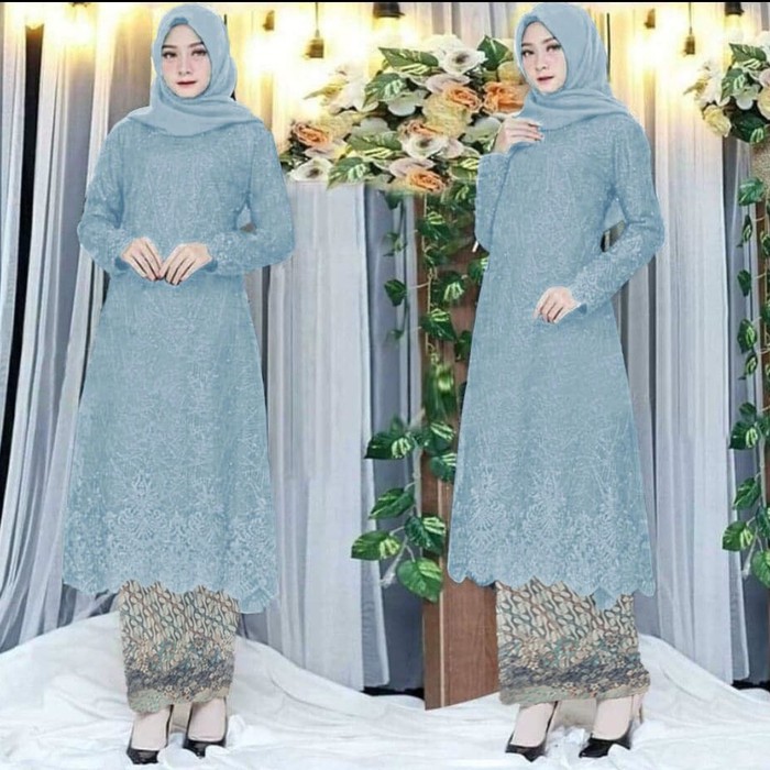 Sale Alg - Set Kebaya Citra Biru Muda Baju Muslim Pesta |