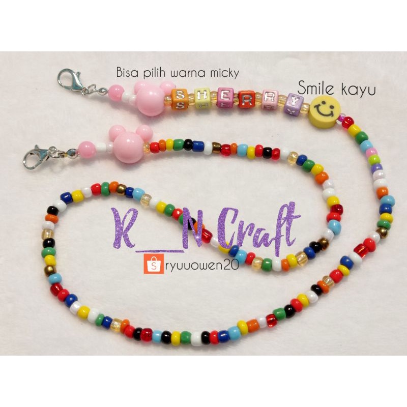 Strap masker nama anak perempuan / Custom / Tali masker nama anak/ Manik masker nama