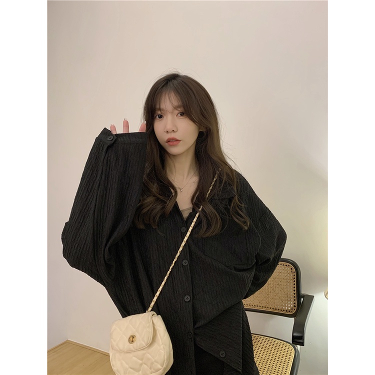 Crinkle Blouse Oversize Kemeja Terbaru Lengan Panjang Korean Style