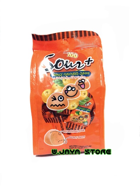 Permen Asam Lot 100 Sour+ Gummy Candy Import Varian Rasa Buah