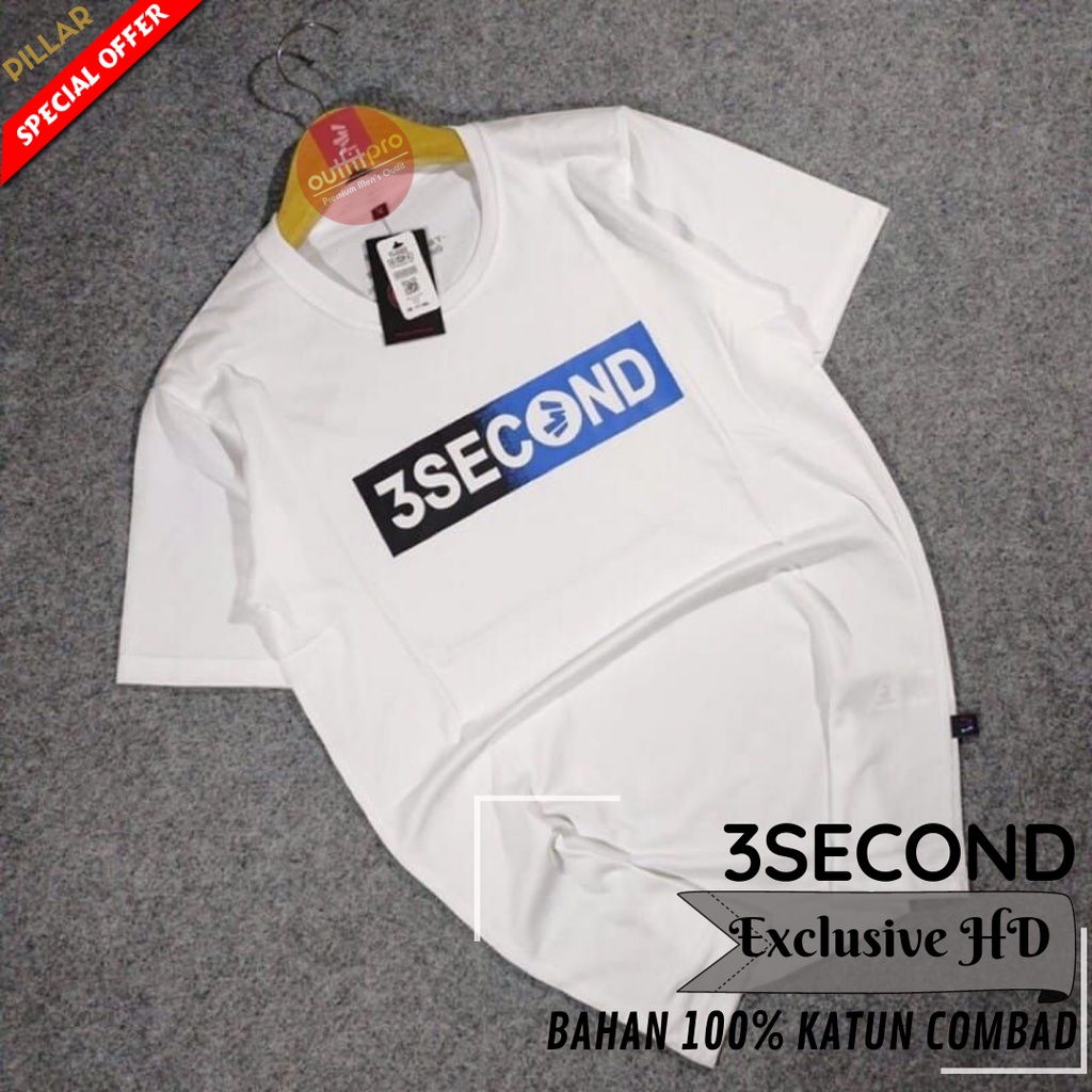 OUTFITPRO | Kaos Distro Pria Lengan Pendek Putih Three Second Terbaru Kaos Distro Adem Halus Premium