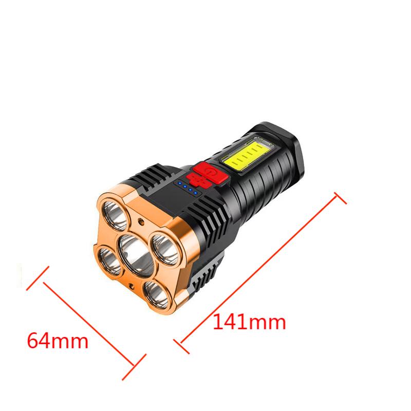 Lampu Senter 5 LED COB Super Terang Multifungsi Anti Air USB Rechargeable Untuk Outdoor