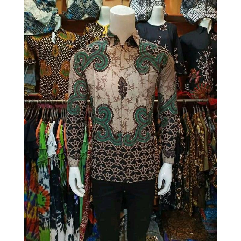 Baju batik Pria Slimfit Big Size M L XL XXL Atasan Kemeja Batik Lengan Panjang Original