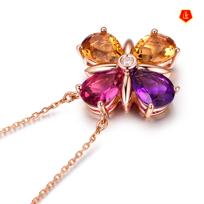 [Ready Stock]Colorful Water Drop Zircon Pendant 18K Rose Gold Simple Fashion