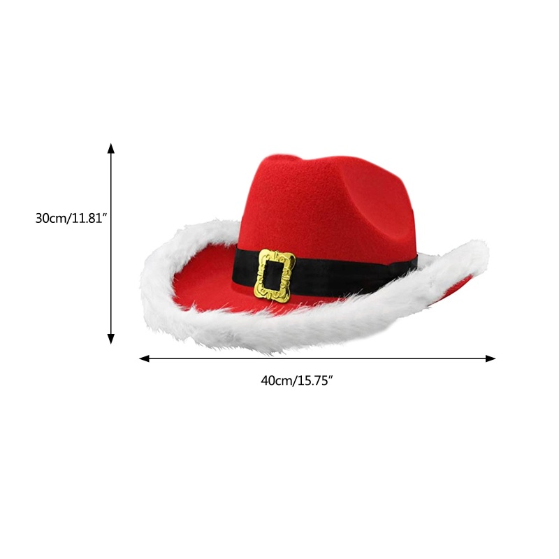 Topi Cowboy Model Tepi Lebar Warna Merah Gaya Barat Untuk Natal