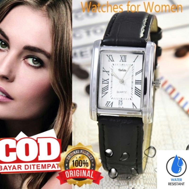 JAM KULIT FASHION WANITA TERBARU JAM TANGAN KASUAL WANITA TAHAN AIR RUILDA ORIGINAL FREE BOX JAM TANGAN CEWEK TALI KULIT JAM tangan wanita petak persegi