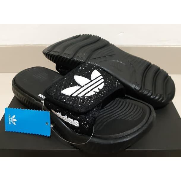 SANDAL PRIA / WANITA / SLIDE ADIDAS ALPHABOUNCE SLIDE UPPER FLYKNIT BLACK WHITE KUALITAS PREMIUM