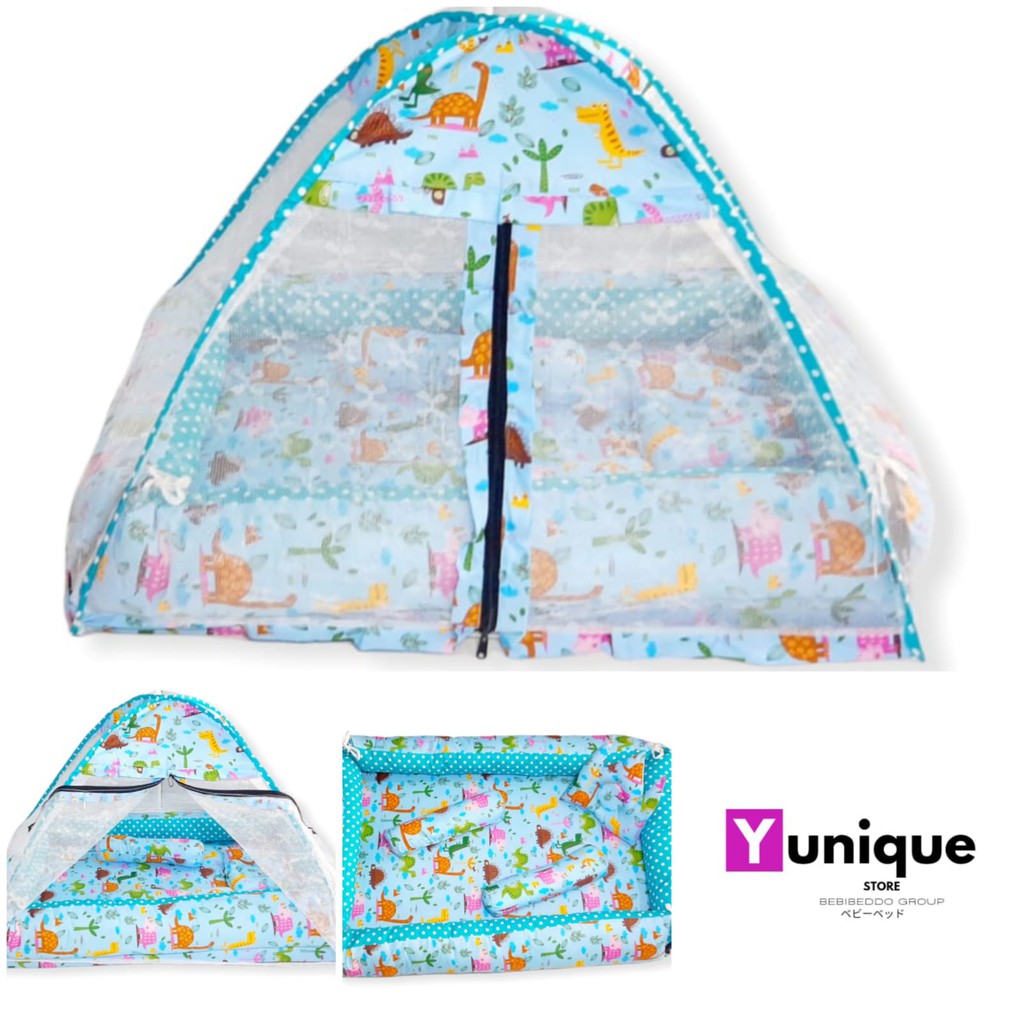 BEST-SELLER Kasur Bayi Kelambu dan-Tenda Motif Archery x Polkadot-navy CBNK 029 PLUS NON FURING-Dino Biru Muda