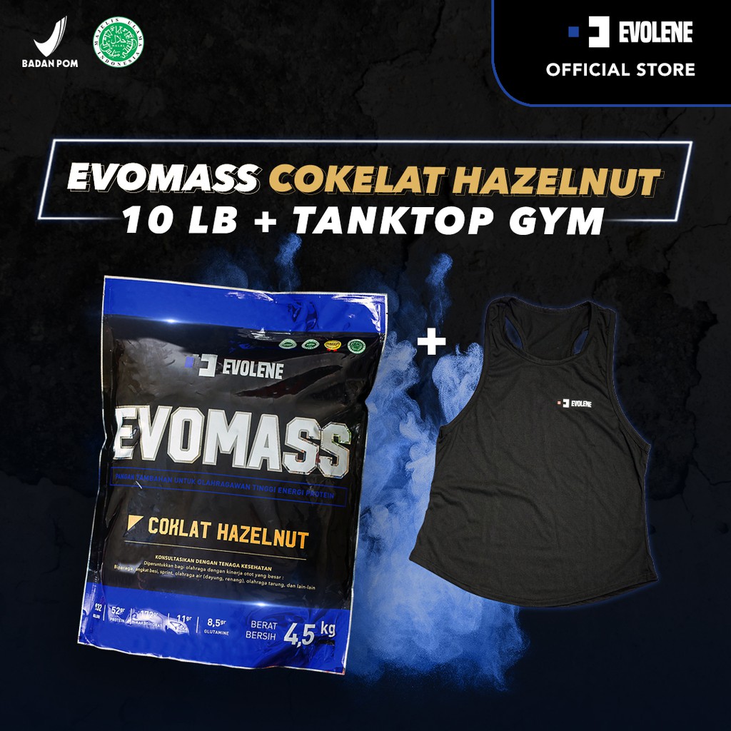 Evomass Coklat Hazelnut 4500gr/20x serving + Free Shaker - Penambah massa otot - Suplemen fitness - Pembentuk otot - Kaya Nutrisi - Surplus kalori - Minuman susu workout - Susu penambah berat badan - Evo Mass mas Evomas Evolene Evoline Evolen