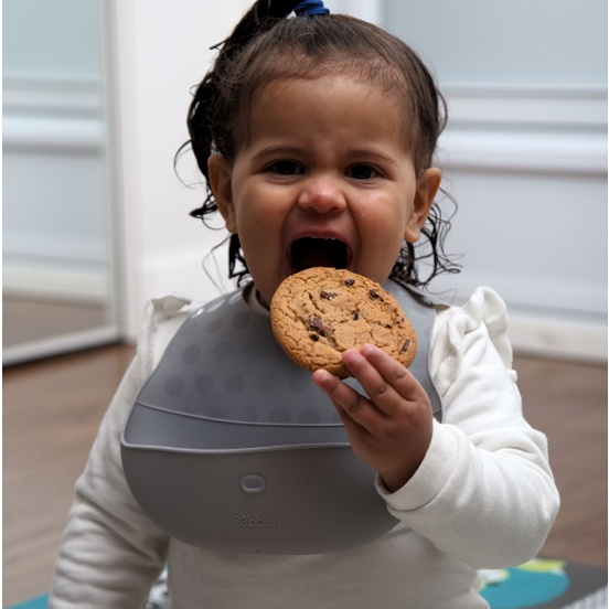 Bbluv Poket Portable Silicone Feeding Set - Celemek Makan Bayi  Aqua Grey Bib Bayi Celemek Bayi Bibs Silikon Silicone Baby Kids Makan Mini