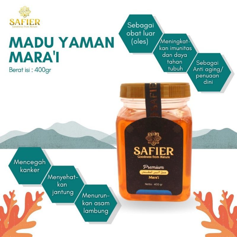 

Madu Yaman Mara'i 400 gr Madu Yaman Sumroh Madu Yaman Sidr Madu Yaman Mara'i
