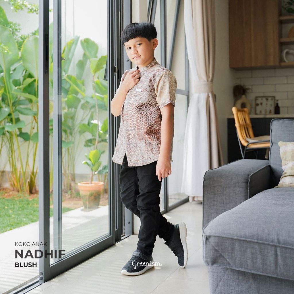 Greenism Sarimbit Motif Nadhira &amp; Nadhif Koko Kids Short Quality Premium Syari'i - Family Set Sarimbit Greenism