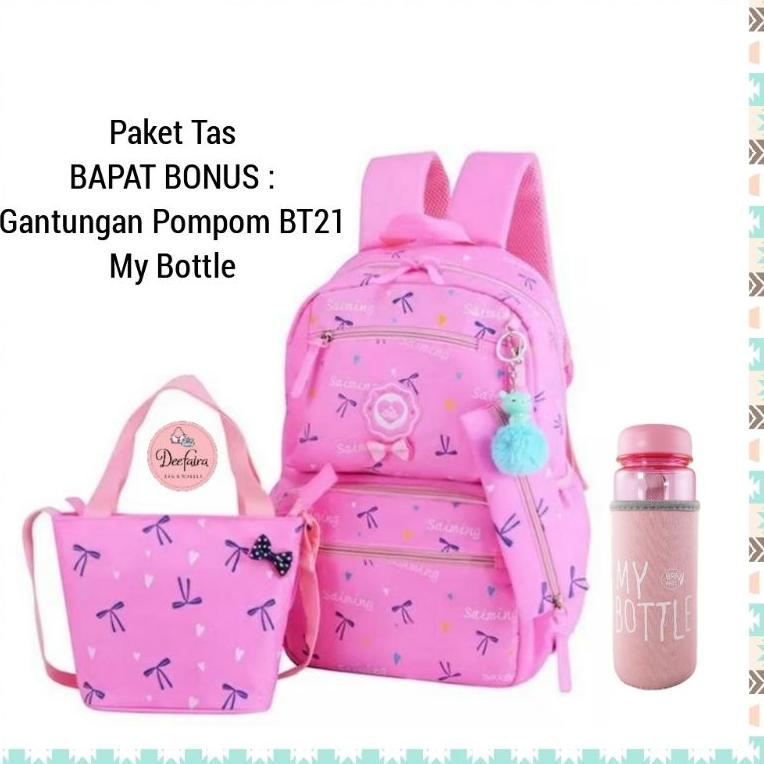 Paket Tas Sekolah Anak Perempuan Ransel Wanita Bonus Gantungan BT21 dan Mybottle –GNB.605337