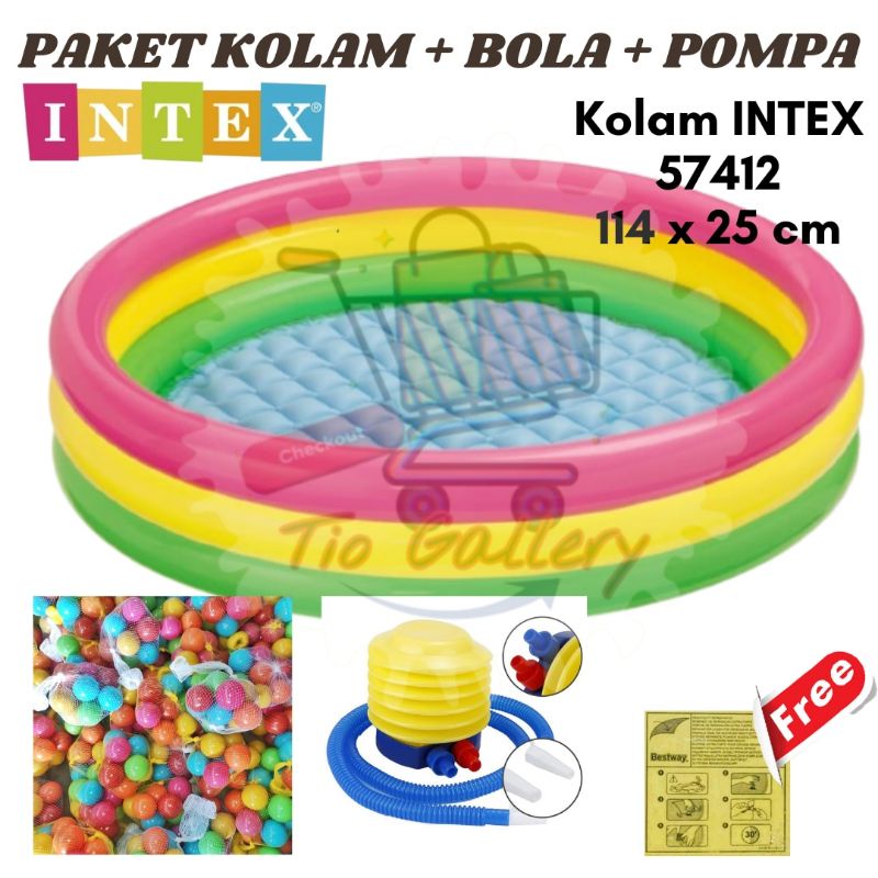 Kolam Anak INTEX 57412 Uk 114 x 25 cm Paket Kolam + Bola 50 PCS + Pompa GRATIS Lem