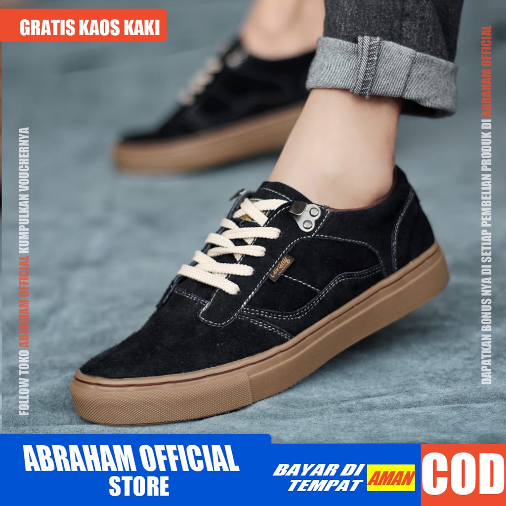 ABRAHAM Sepatu Casual Sneakers Kulit Hitam Kerja Pria