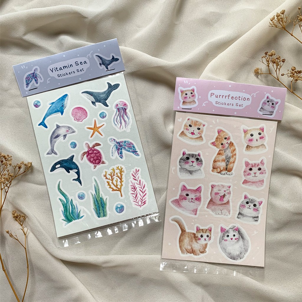[Artopia] Cute Animal Sticker Set by STAMP AND PAPER / Stiker Lucu Kucing Hewan laut Laut DIY Journa
