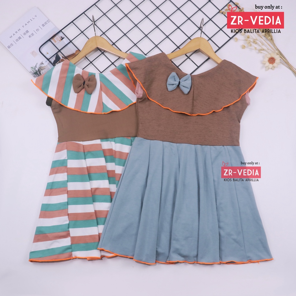 Dress Evelin uk 3-4 Tahun / Baju Anak Perempuan Atasan Model Dres Cewek Gaun Pesta Motif Polos Bunga