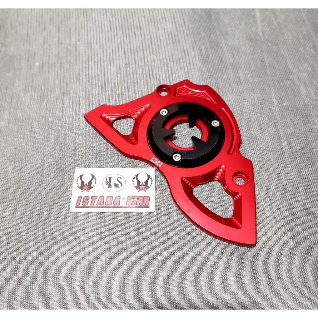 PROMO Cover Gear Depan Full CNC Vixion/MX King/R15/Xabre +Jalu as roda depan/MERAH