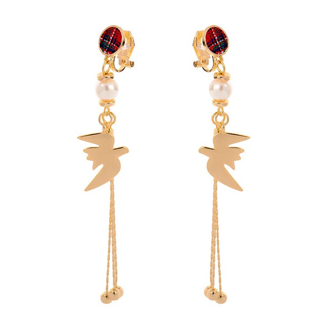 LRC Anting Tusuk Fashion Bird  Needle Asymmetric Pearl Tassel Stud Earrings F4908X