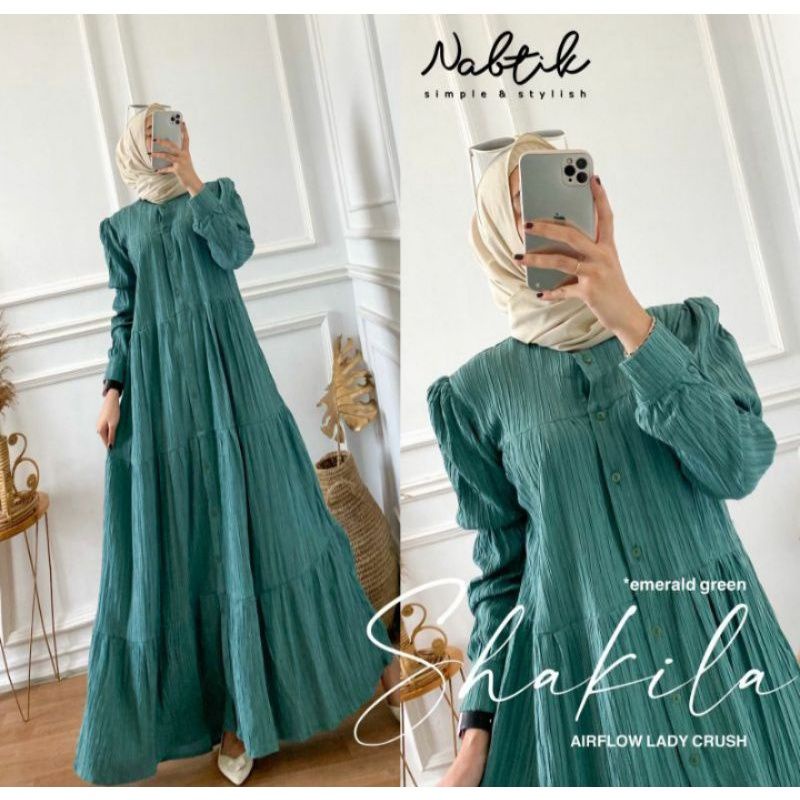 Shakila Maxy Dress Gamis Crinkle Airflow Lady Crush Premium Full Kancing