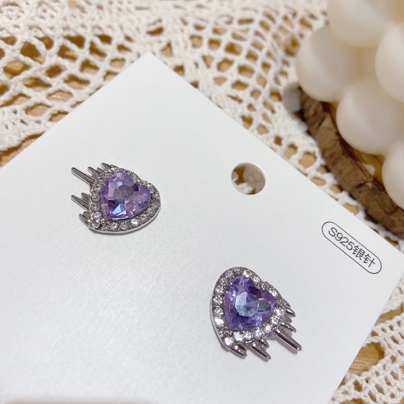 Korea Simple Purple Love Necklace Earrings Trendy Ins Fashion Accessories
