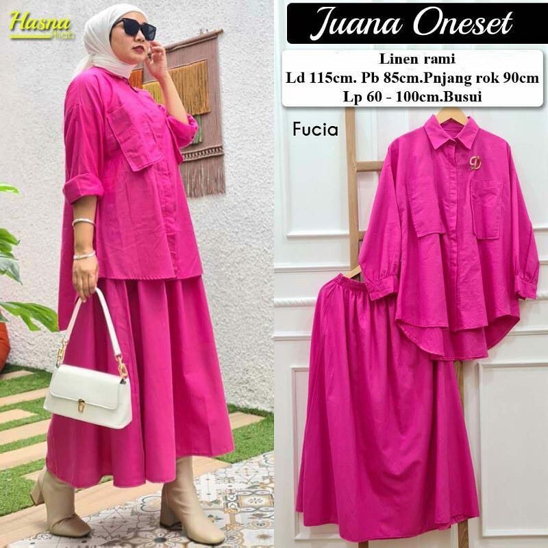 JUANA ONE SET WD KATUN LD 115 CM PROK 89 CM KANCING AKTIF SETELAN BAJU ATASAN SAMA ROK BAJU DRES KEKINIAN SIMPLE DAN ELEGAN BAJU  SETELAN WANITA FASHION TERBARU SET 2022