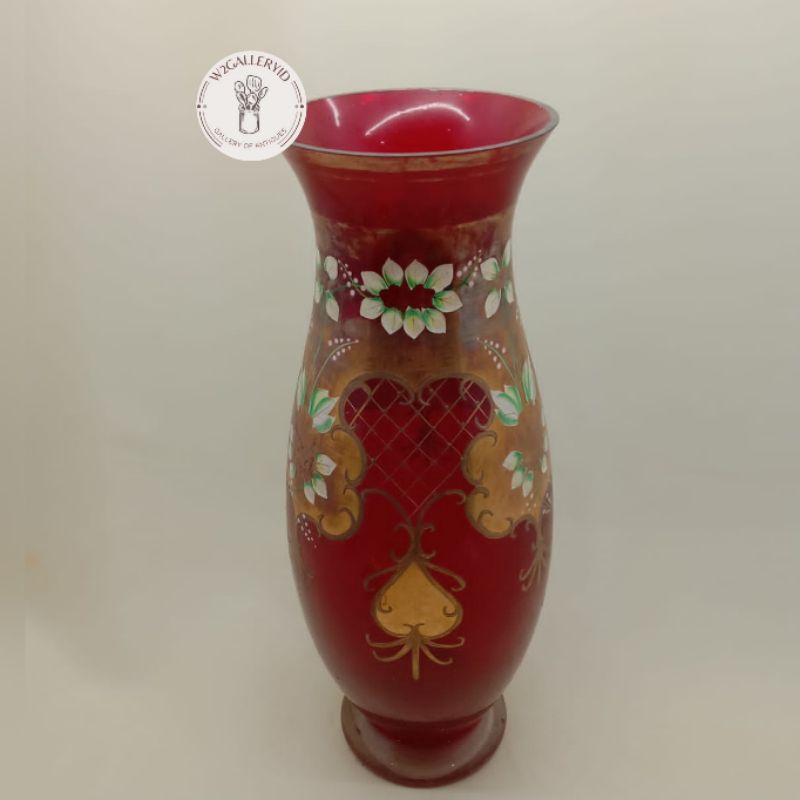 Vas Red Crystal Bohemia/vas pajangan kristal/bohemian crystal vase/vas kristal mewah