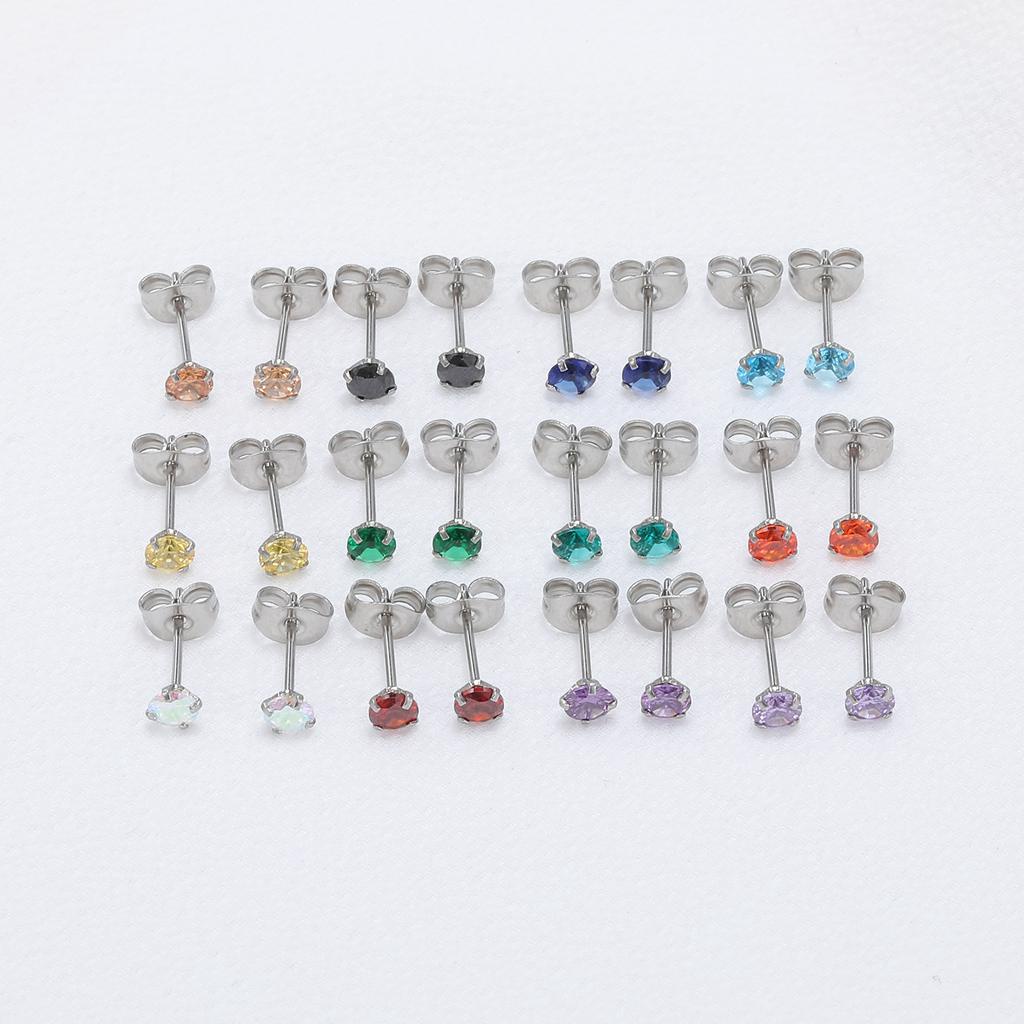 12 Pasang Anting Stud Kristal Warna-Warni Bahan Stainless Steel Untuk Tulang Rawan