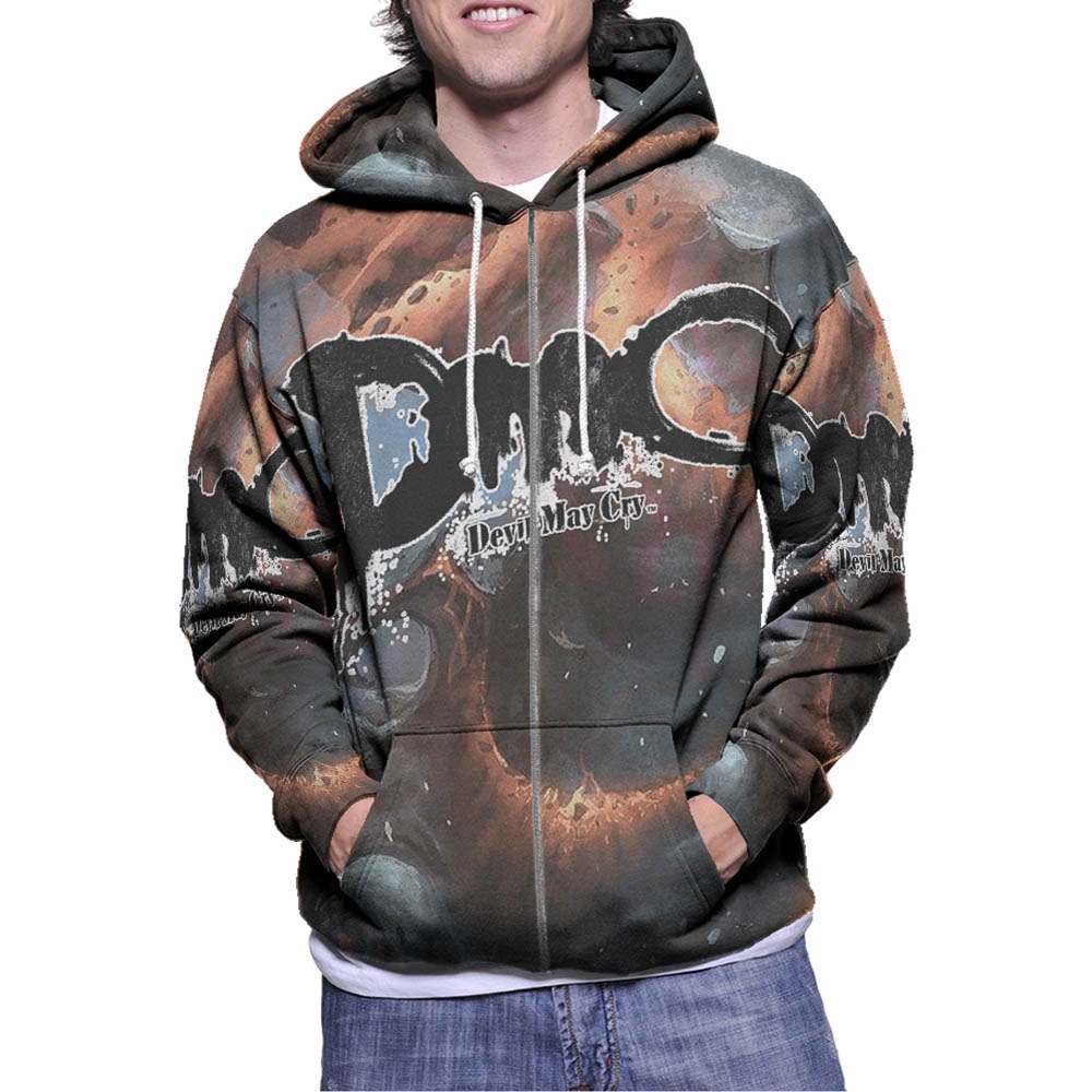 Jaket Hoodie Devil May Cry Hoodie Zipper (Ritsleting) Hoodie Fullprint Bahan Polyester Jersey