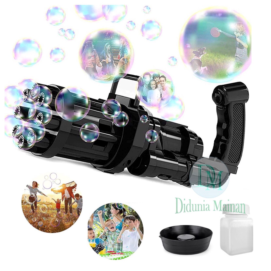 mainan anak pistol elektrik tembakan gelembung sabun machine electric gatling bubble gun