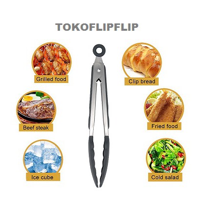 FOOD TONGS SILICONE+STAINLESS/ CAPITAN KUE DAN GORENGAN TAHAN PANAS/ FOOD TONGS ANTI LENGKET MURAH