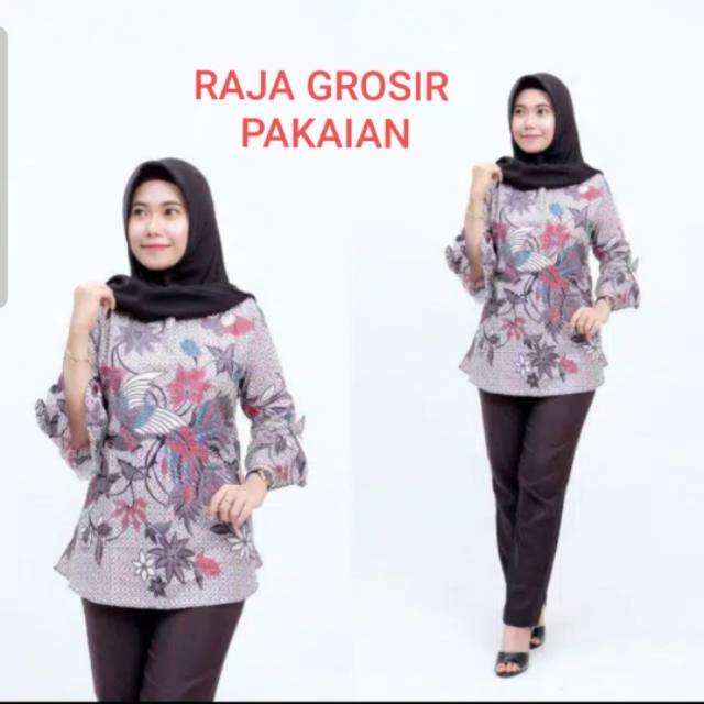 BAJU ATASAN BATIK DEWASA JUMBO TANGAN 7/8 BLOUSE BATIK  STRETCH MURAH