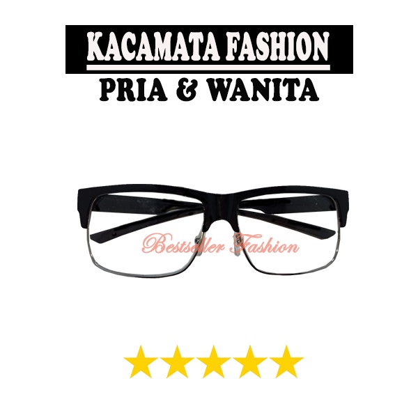 KACAMATA KOTAK HITAM SIMPLE MODEL PRIA WANITA CLUBMASTER CLASSIC KACA MATA LENSA NORMAL TRANSPARAN UNISEX