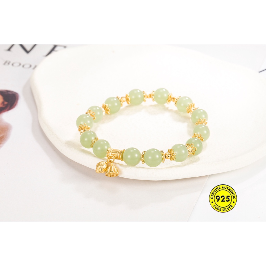 Gelang Tangan Manik-Manik Batu Jade / Lotus Lapis Emas 18K Anti Air Untuk Wanita