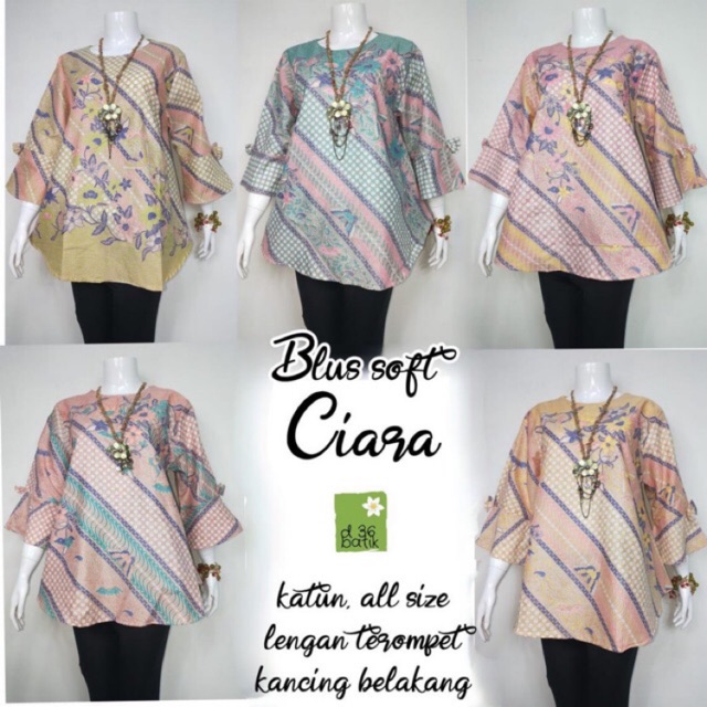 RIFA BLOUSE LONCENG BATIK BLUS CIARA SOFT PASTEL ATASAN KERJA KANTORAN CASUAL MUSLIM