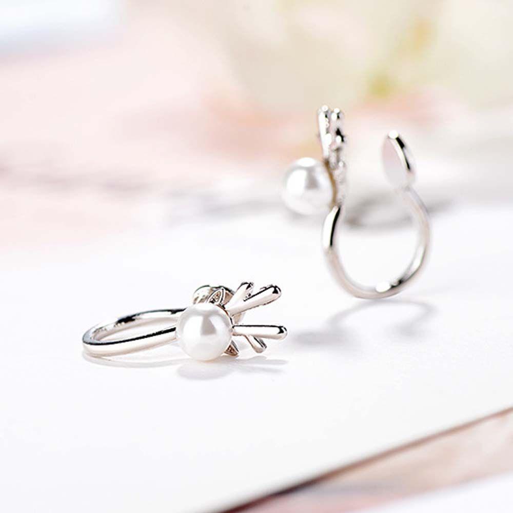 Mxbeauty Anting Klip Bentuk Rusa Aksen Mutiara Warna Silver Gaya Korea Untuk Wanita